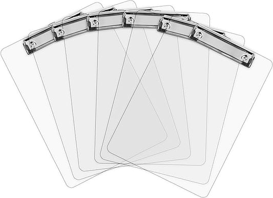Plastic Clipboards (Set of 6) Transparent Clipboard (Clear) Strong 12.5 x 9 Inch | Holds 100 Sheets! Acrylic Clipboards with Low Profile Clip | Bulk Back to School Supplies for Teachers-DeskLoop Office