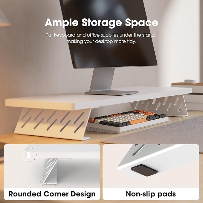 Fenge Monitor Stand Riser, Desk Top Shelf for 2 Monitors, Computer Stands for Desk, Wood & Steel Desktop Riser for Laptop, PC, Printer-DeskLoop Office