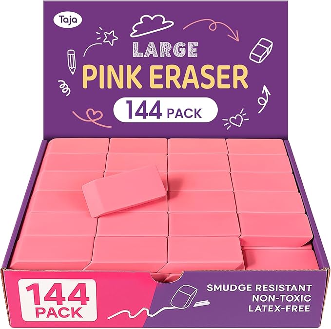 144 Pack Pink Erasers Bulk, Large Pencil Erasers for School, Classroom, Teacher, Homeschool, and Office Supplies-DeskLoop Office