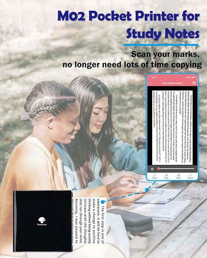 Phomemo Mini Sticker Printer- Mini Printer Sticker Maker Machine M02, Print Pods Suitable for Creative DIY, Diaries, Photos, Study Notes, Portable Thermal Inkless Label Maker for Home/Travel, Black-DeskLoop Office