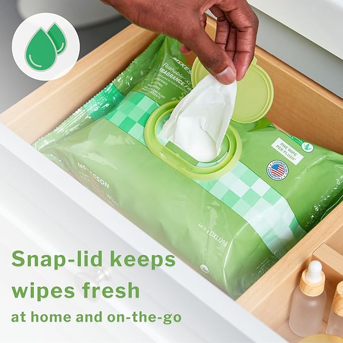 McKesson Flushable* Adult Wet Wipes – 576 Wipes (12 Pack of 48) – Aloe & Vitamin E, Plant-Based Cleansing Wipes, Unscented-DeskLoop Office