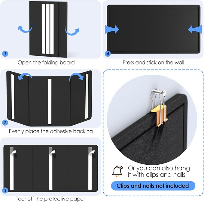 MaxGear Bulletin Board 35" x 17.5", Foldable Small Felt Board Vision Board Supplies, Cork Board for Office, Home, School, Pin Boards for Walls Decorative Picture Framed Display Board Black-DeskLoop Office