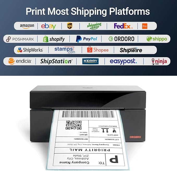 ORGBRO Z1 Shipping Label Printer, 4x6 Thermal Label Printer for Small Business, High Speed Sticker Maker for Commercial Grade Shipping Packages, Used for Amazon, Ebay, Shopify, USPS (USB Only)-DeskLoop Office