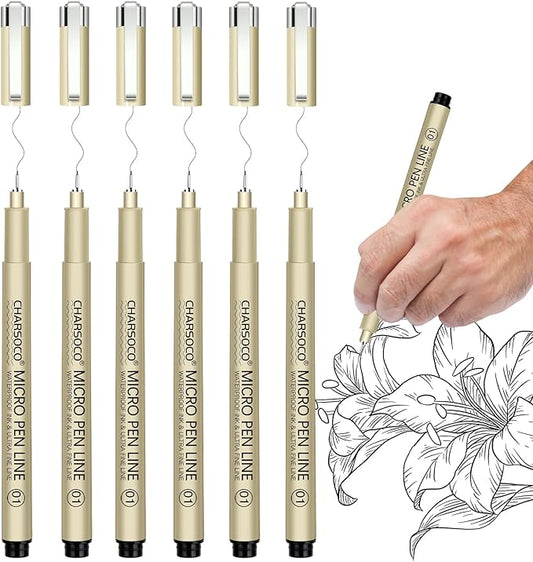 01 Micro Pen, 6 Pack Black Fine Point Pen with Waterproof Archival Ink, 0.25mm Fineliner Ink Pens for Artist Illustration, Sketching, Anime, Manga, Technical Drawing and Scrapbooking-DeskLoop Office