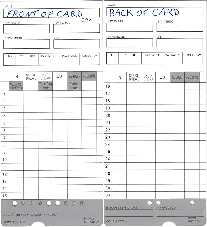 300 Time Cards for uPunch HN2000, HN2500, HN4000, HN4500 AutoAlign Calculating Time Clock and More HNTC2 UPTC2000 COMPUMATIC Compatible-DeskLoop Office
