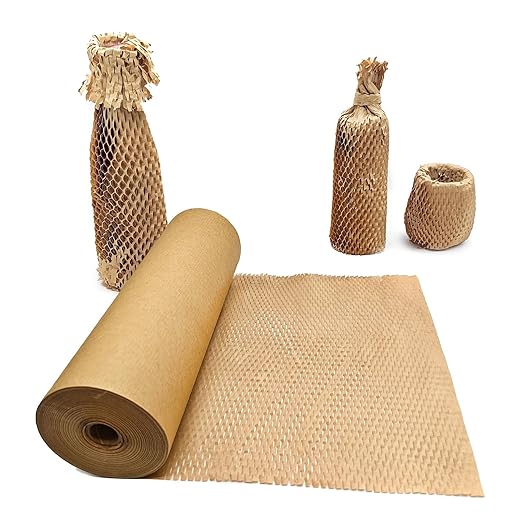 Honeycomb Packing Paper, 15" x 262' Honeycomb Cushioning Wrap Roll for Moving Shipping Packaging Gifts, Recyclable Honeycomb Paper Moving Supplies Bubble Paper Wrapping Protective Roll Khaki-DeskLoop Office