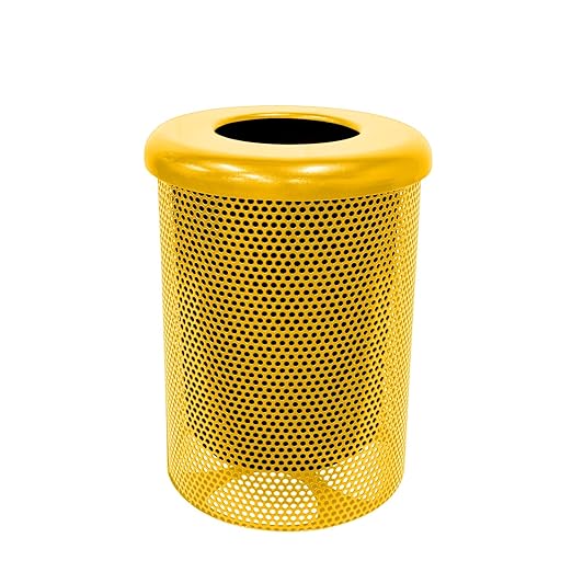 RFT-P-YEL Heavy Duty Round Trash Receptacle with Flat Top, Liner Included, 32 Gallon, Yellow, Made in America-DeskLoop Office