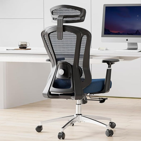Farini Office Chair Ergonomic Desk Chair, High Back Computer Chair with Wheels, Home Sutdy Chair for Heavy People, Office Chair Adjustable Seat Depth, 3D Armrests and Adjustable Headrest, Blue-DeskLoop Office