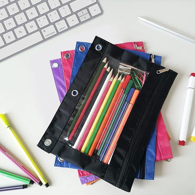 YoeeJob Pencil Pouch for 3 Ring Binder,Zipper Pencil Pouches Bulk,Pencil Case Pouch with Clear Window for Class, School, Office, 4 Colors-24 Packs