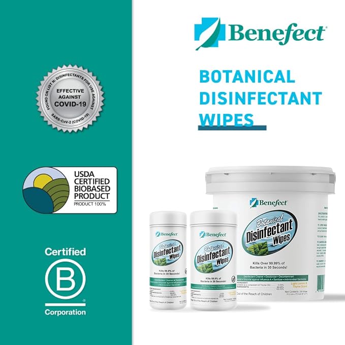 Benefect Botanical Disinfectant Wipes – 750 Sanitizing Wipes. 3 Pack of 250 Wipes Per Unit - High Traffic - Gym Wipes, Schools and Food Safe Cleaning (250, 3)-DeskLoop Office