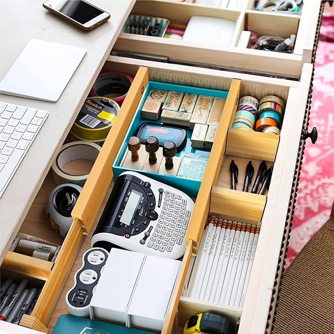 ANTOWIN Bamboo Drawer Dividers Organizers, Drawer Separators Splitter,17-22 inches Long Adjustable Spring-loaded Organizer for Large Utensil, Clothes, Tools Drawers(yellow)-DeskLoop Office