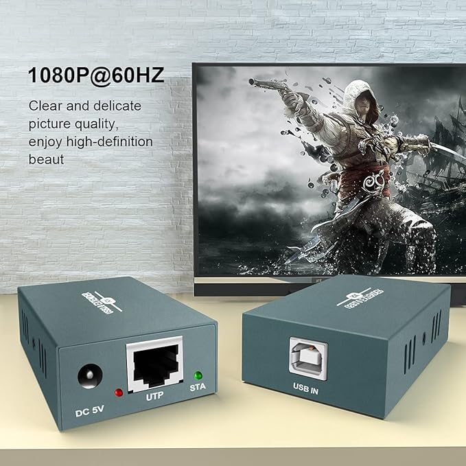 USB Extender Over Ethernet RJ45 LAN Extension, with 4 USB 2.0 Ports, Transmit 50m/165ft Over Ethernet Cat5/5e/6/7, Support Power Over Cable, Play and Plug, No Driver Required-DeskLoop Office