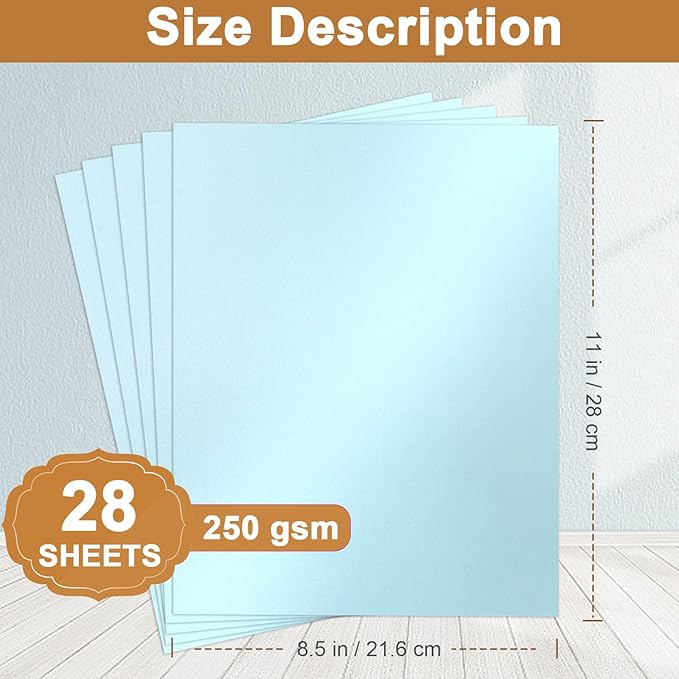 28 Sheets Blue Shimmer Cardstock 8.5 x 11 Premium Paper, 250gsm/92lb Heavyweight Craft Paper Card Stock for Making Cards, Greeting Cards, Office Printing, Scrapbooking, Invitations-DeskLoop Office