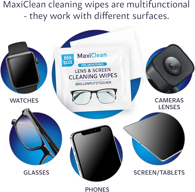 Glasses Wipes Lens Cleaner - Lens Wipes for Eyeglasses - 400 Pre-moistened Individually Wrapped Wipes for Eye Glasses, Electronics, Phone, Computer, Laptop Screen - Camera Lens Cleaner - Made in EU-DeskLoop Office