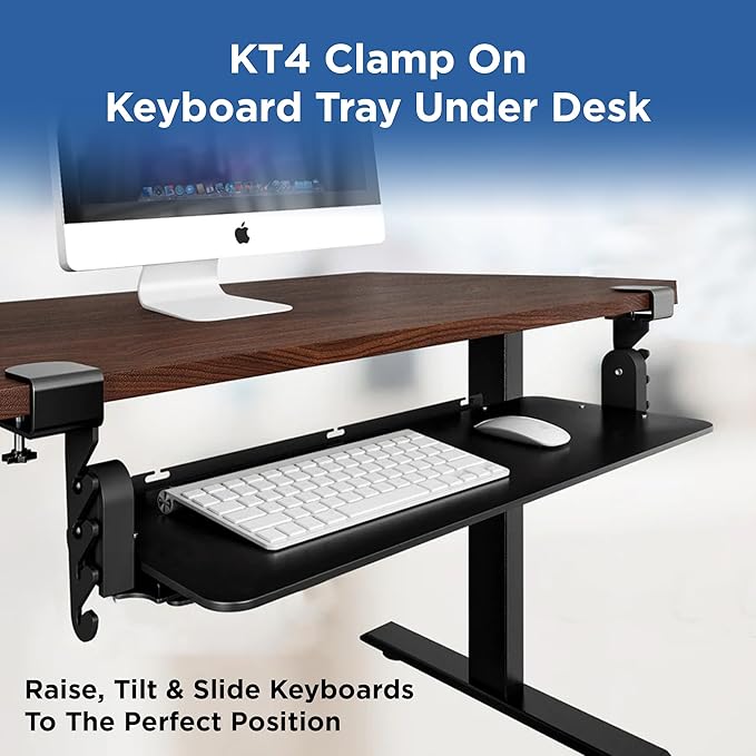 Kt4 Clamp on Keyboard Tray, Adjustable Slide Out Drawer for Desk, Height Tilt Adjustable Keyboard Holder, Under Desk Pull Out Tray (Black)-DeskLoop Office