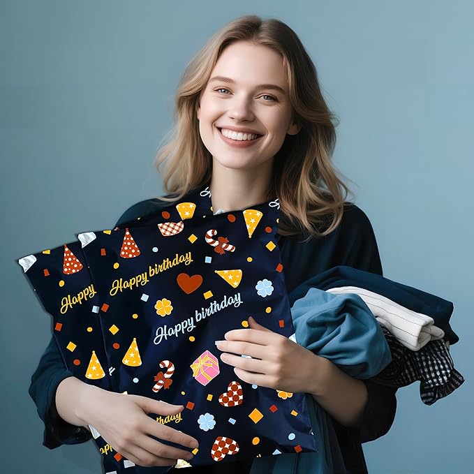 Happy Birthday Poly Mailer 10x13 Inch 100 Pcs, Waterproof Shipping Bags for Clothing, Tear-Resistant Mailier Bags, Strong Mailing Bags with Self-Seal-DeskLoop Office