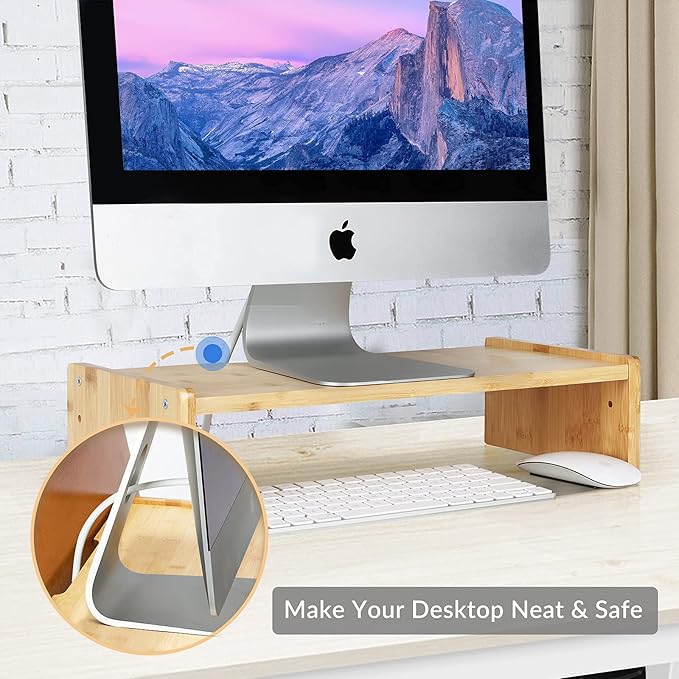 KINLINK Solid Wood Monitor Stand Riser, Monitor Riser with 2 Adjustable Height, 15.8 inch Computer Riser for Computer, iMac, PC, Printer, Computer Monitor Stand for Home & Office, Natural-DeskLoop Office