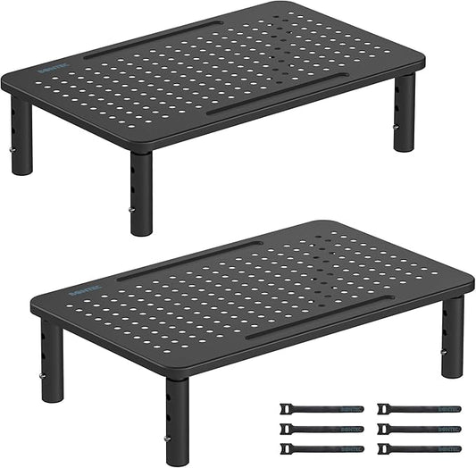 BONTEC 2 Pack 3 Height Adjustable Monitor Stand Riser with Pen Holder, Ergonomic Metal Laptop Stand with Cable Management, Desktop Stand for Computer, Printer, Monitor, Laptop, Black Steel, 14.5 in-DeskLoop Office