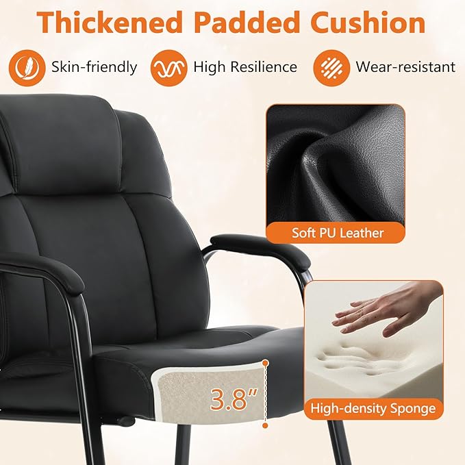 CLATINA Big & Tall 500 lb. Guest Chair, Leather Reception Chairs with Sled Base and Padded Arm Rest for Waiting Room Office Home and Meeting Conference-Black (8 Pack)-DeskLoop Office