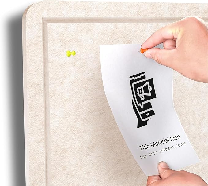 Bulletin Board - 35 x 17.5 inches Decorative Felt Pin Board - Cork Board Alternative for Wall - Foldable Photo Board Self-Adhesive Prayer Board with 20 Pushpins - Oatmeal-DeskLoop Office