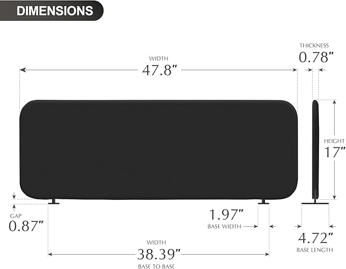DECOLAB Desk Divider, Movable Desk Panel Privacy Partition for Home Office, Student, Classroom, Study, Free Standing, Scratch Resistance, 48"x18", Midnight-DeskLoop Office