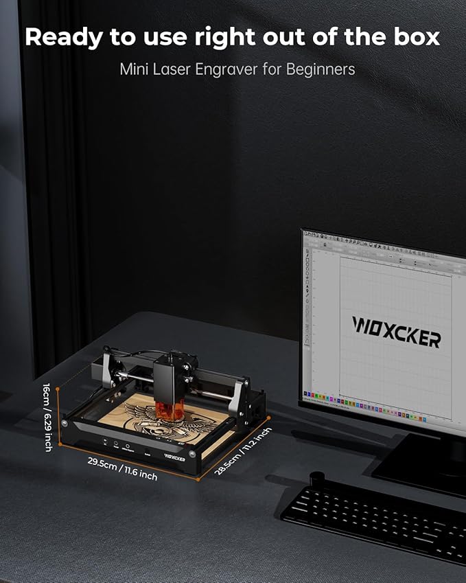 Laser Cutter and Engraver Machine, Woxcker L2 Mini 10W High-Precision No Need Installation for Metal, Wood, Acrylic, Leather, Glass Support Expansion Module (Class 1 Output Wattage: 10000 mW)-DeskLoop Office