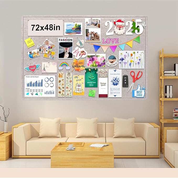 Large Bulletin Board, Foldable 72x48 Inches Cork Board Alternative, Large Felt Board Decorative Pin Board for Wall, Foldable Photo Board Self-Adhesive Vision Board with 36 Pushpins Light Khaki-DeskLoop Office