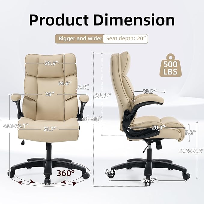 Big and Tall Office Chair 500lbs Wide Seat Executive Office Desk Chair High-Back Office Task Chair, Ergonomic Lumbar Support Computer Office Chairs for Heavy People-DeskLoop Office