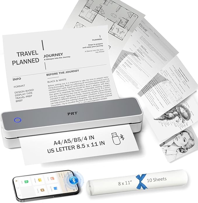 Inkless Portable Printer for Travel, Wireless Thermal Printer Support 8.5 x 11 Inch US Letter A4 B5, Bluetooth Mobile Printers with iOS, Android, Laptop for Home Use, Car, Office, School, Grey-DeskLoop Office