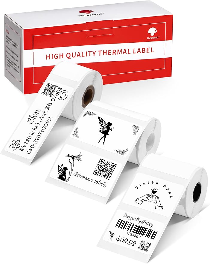 Phomemo Labels Set, M220 M110 M108 M250 M260 M150 M221 M120 M200 Label Maker Tape,Black on White Thermal Paper Self-Adhesive Stickers, Include 1.57'' x 1.18'',1.96'' x 1.18'',1" x 2-5/8"-DeskLoop Office