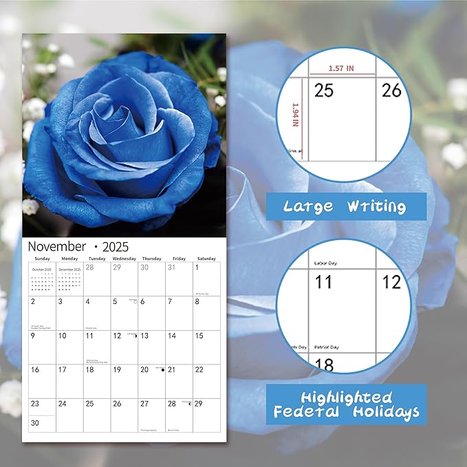 2025 Wall Calendar,Calendar 2025, January 2025 - December 2025, Wall Calendar Roses, 12" x 24" Opened,Full Page Months Thick & Sturdy Paper for Calendar Organizing & Planning-DeskLoop Office