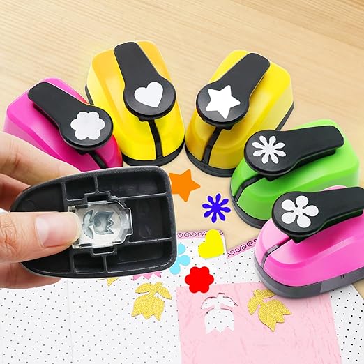 Heart Punch, Flower Hole Punches, Flower Punch, Flowers Paper Punches, 1 inch Hole Puncher for Crafts, 6PCS Flowers Shape Hole Puncher, Heart PaperPunch, Star HolePunch for Scrapbooking-DeskLoop Office