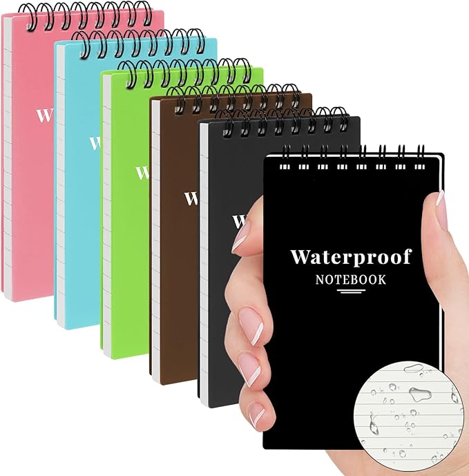 6 Pack Waterproof Pocket Notebooks, 3x5 Small Notepads, Mini Top Spiral Notebook, Lined College Ruled Paper, Tiny Memo Pads for Home, Office, Work, School, or Travel-DeskLoop Office