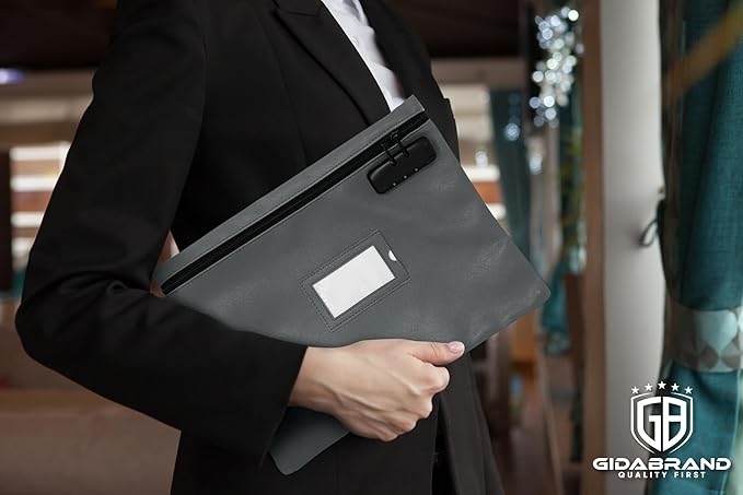 Grey Notary Bag | 14x11 inch | Locking Document Case with Zipper | Carrying Case for Notary Kit, Stamp, Embosser, Ink Pad, and Valuables-DeskLoop Office