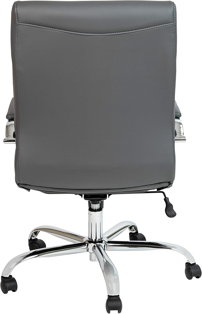 Flash Furniture Whitney Mid-Back Swivel LeatherSoft Desk Chair with Padded Seat and Armrests, Adjustable Height Padded Office Chair, Gray/Chrome-DeskLoop Office