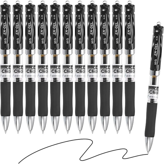 M&G Gel Pen Medium Point 0.5mm, 12 Pack Quick Dry Smooth Retractable Black Gel Ink Rollerball Pen for Home Office Writing Note Taking Journaling Business, Style 1-DeskLoop Office