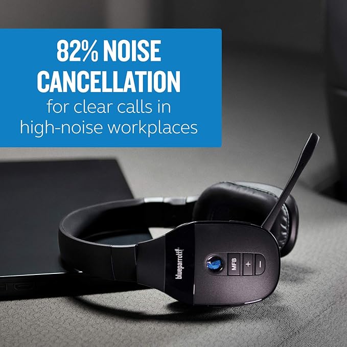 BlueParrott S450-XT Stereo Bluetooth Wireless Headphones 82% Noise Canceling Over Head Headset with Mic for Music and Calls, Hi-Fi Stereo Audio, 300 ft. Wireless Range, 24 hrs. Talk Time, Black-DeskLoop Office