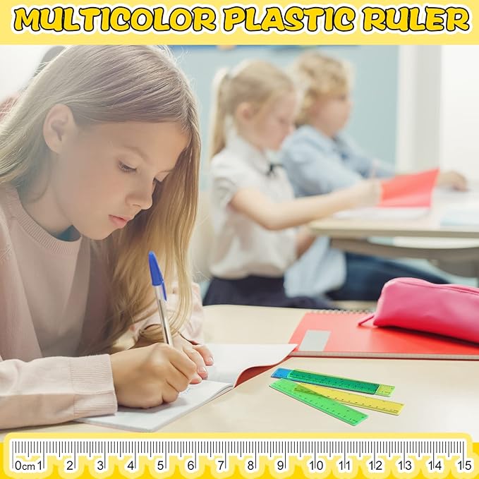 Teling 192 Pack Rulers Bulk for Classroom Transparent Colorful Metric Rulers with Inches and Centimeters 8 Colors for Kids Back to School Supplies(6 Inch)-DeskLoop Office