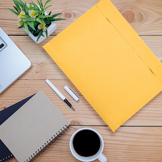 20 Pcs 12 x 16 x 1.6 Inch Large Expandable Catalog Envelopes Manilla Kraft Peel and Seal Envelopes Light Large Mailing for Office Home Documents Magazines Photos Storage Organizing (Yellow)-DeskLoop Office