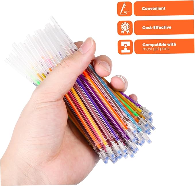100pcs Premium Glitter Gel Pen Refills 0. 8mm Medium Point Glitter Markers Colorful Smooth Writing Neon Pen for Crafting, Doodling, Drawing, and Adult Coloring Book-DeskLoop Office