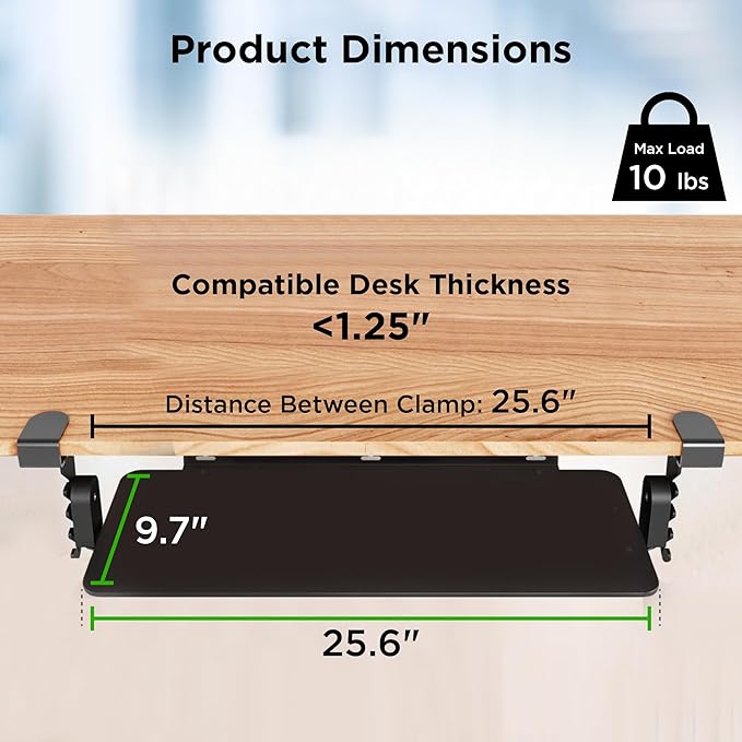 Kt4 Clamp on Keyboard Tray, Adjustable Slide Out Drawer for Desk, Height Tilt Adjustable Keyboard Holder, Under Desk Pull Out Tray (Black)-DeskLoop Office