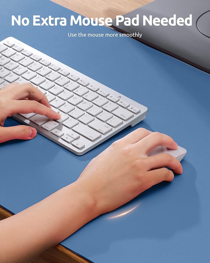 YSAGi Leather Desk Protector, Office Mat, Large Mouse Mat, Non-Slip PU Leather Blotter, Laptop Desk Pad, Waterproof Writing Pad for Office and Home (Sea Blue, 23.6" x 13.8")-DeskLoop Office