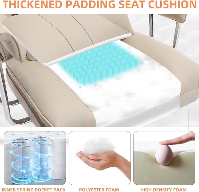 Big and Tall Office Chair 500lbs Wide Seat Executive Office Desk Chair High-Back Office Task Chair, Ergonomic Lumbar Support Computer Office Chairs for Heavy People(Beige)-DeskLoop Office