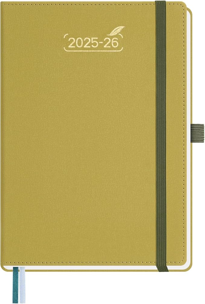 BEZEND Weekly Planner 2025-2026 with 2 Columns, 5.8" x 8.5" Academic Calendar 18 Months (Jul 25-Dec 26) Life Work Appointment Book with Monthly Tab, PU Leather Hardcover - Mustard-DeskLoop Office