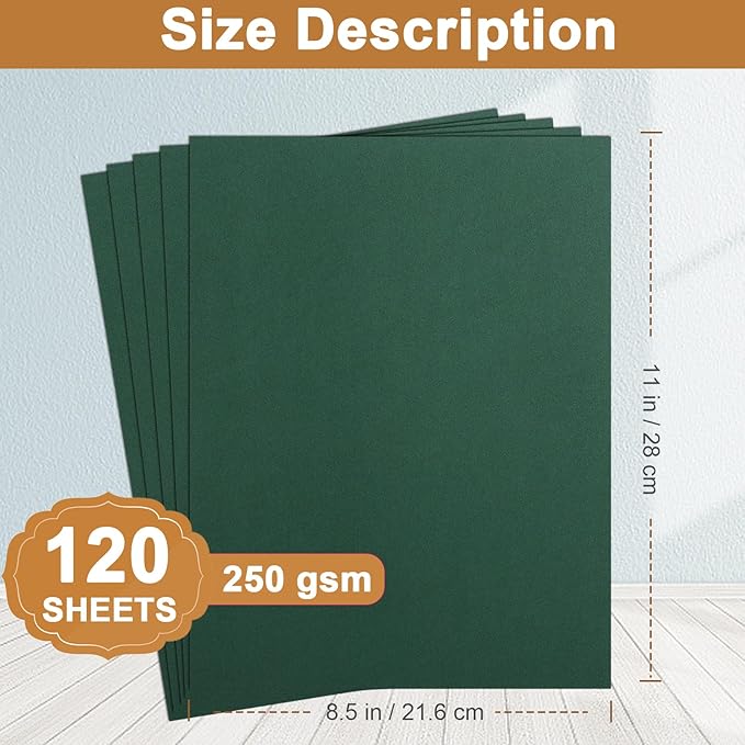 120 Sheets Dark Green Cardstock 8.5 x 11 Craft Paper, 92lb Christmas Green Card stock Printer Paper for DIY Cards, Wedding, Invitations, Birthday-DeskLoop Office