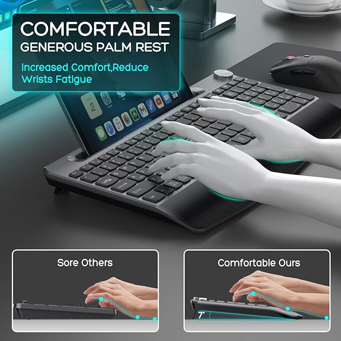 Ergonomic Wireless Keyboard and Mouse with Wrist Rest,Phone Holder - 2.4GHz Full-Sized Low-Profile Quiet Wireless Mouse and Keyboard Combo for Computer, Laptop, PC, Mac-Grey-DeskLoop Office