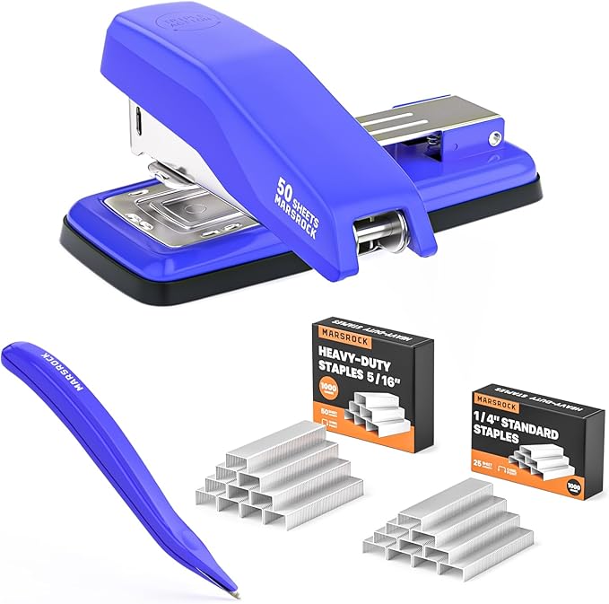 Desktop Stapler, Swing-Arm Swivel Stapler, 50 Sheet Capacity, 2000 Staples and Staple Remover, Rotatable Heavy Duty Staplers for Office, Home, Classroom, Booklet, Book Binding, Blue-DeskLoop Office