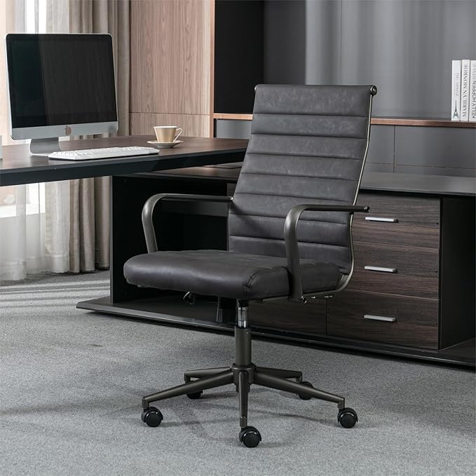 Okeysen Office Desk Chair Conference Room Chairs Modern Ergonomic Executive Swivel Chair Adjustable Height PU Leather Home Desk Chair with Armrests Comfy Computer Task Chairs with Wheels (Retro Black)-DeskLoop Office