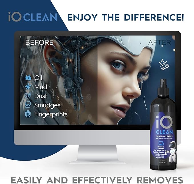 Screen Cleaner Spray (16oz - 473ml) – Best Large Cleaning Kit for LCD LED OLED TV, Smartphone, iPad, Laptop, Touchscreen, Computer Monitor, Electronic Devices, Microfiber Cloth Wipes and 2 Nozzles-DeskLoop Office
