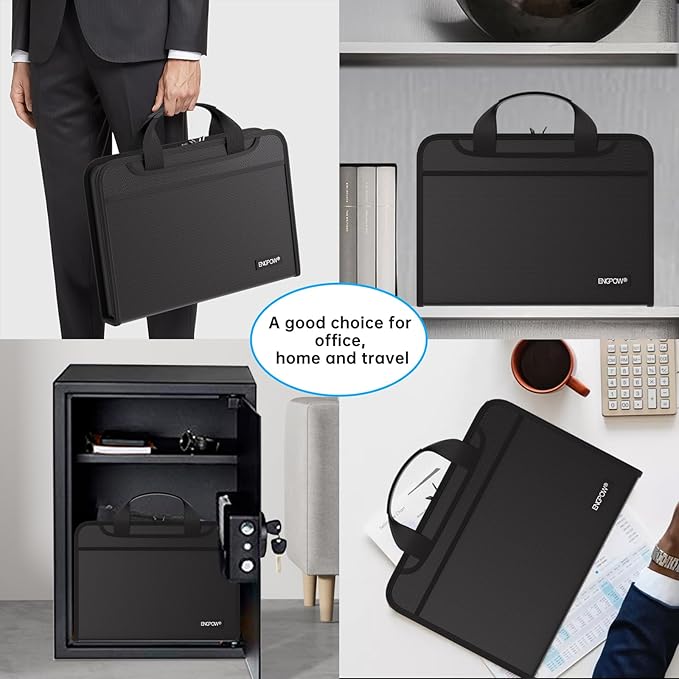 ENGPOW Accordion File Organizer,Fireproof Expanding File Folder with Multi Pockets,13 Colorful Pockets Document Organizer with Handle & Labels,Portable Home Travel Safe Storage for Letter A4 Files-DeskLoop Office